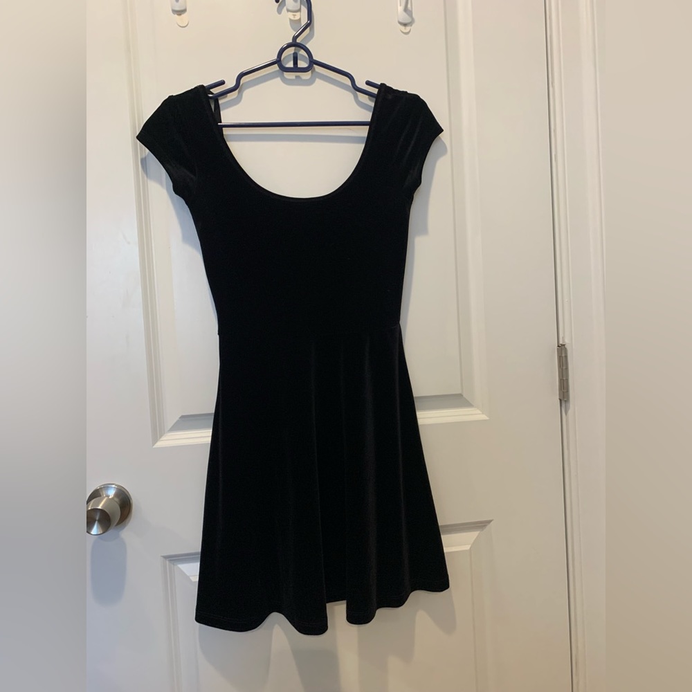 Black velvet fit and flare mini dress